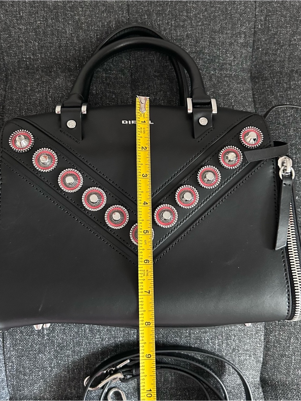 Diesel Black Leather Satchel with Red Grommet Accents in genuine leather - Picture 7 of 14